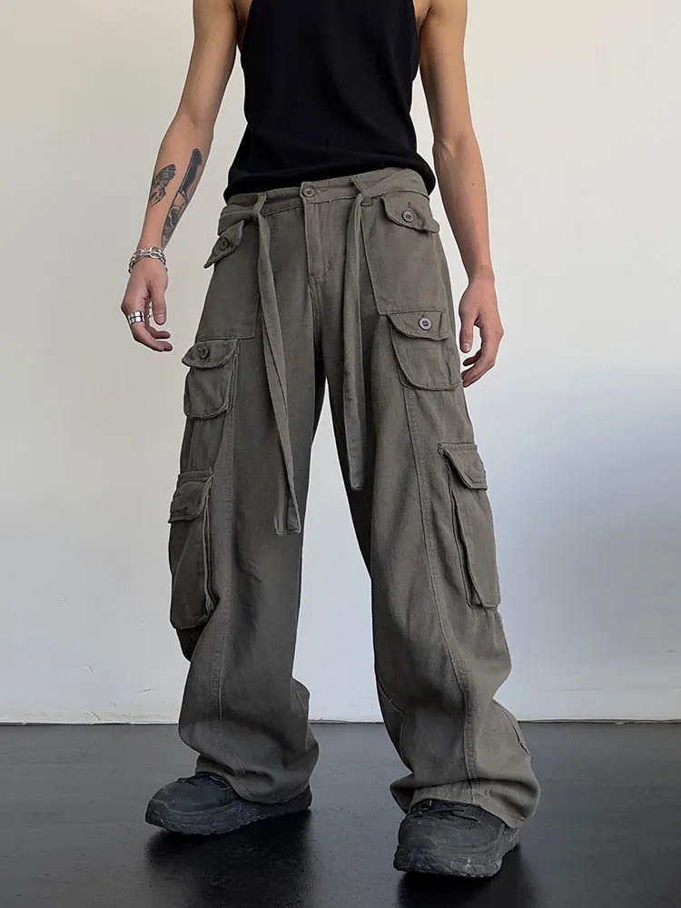 Solid Pockets Loose Cargo Pants