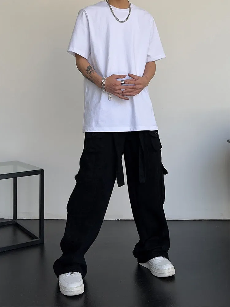 Solid Pockets Loose Cargo Pants