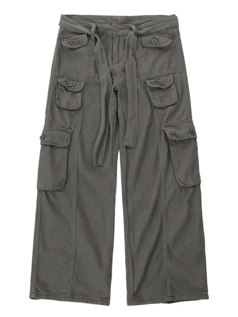 Solid Pockets Loose Cargo Pants