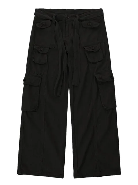 Solid Pockets Loose Cargo Pants