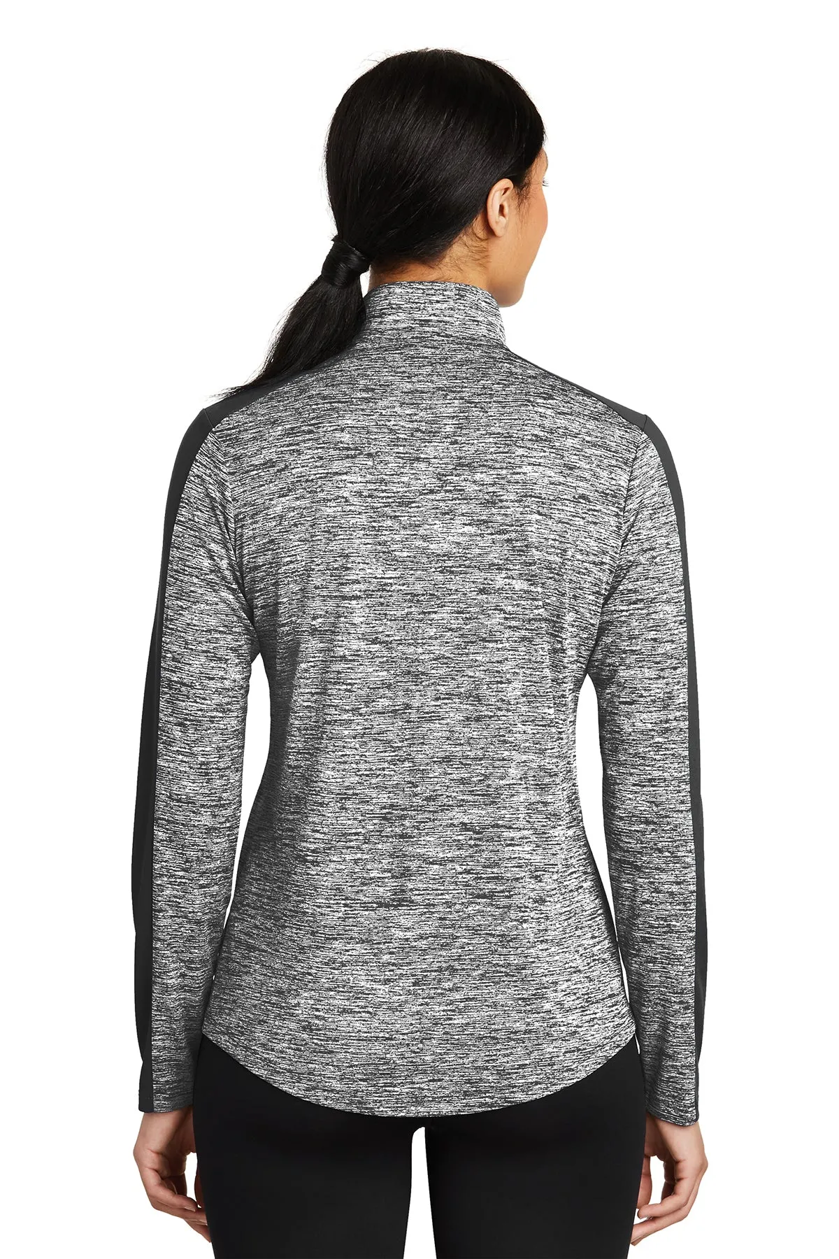 Sport-Tek Ladies PosiCharge Electric Heather Colorblock Customized 1/4-Zip Pullovers, Black Electric/ Black