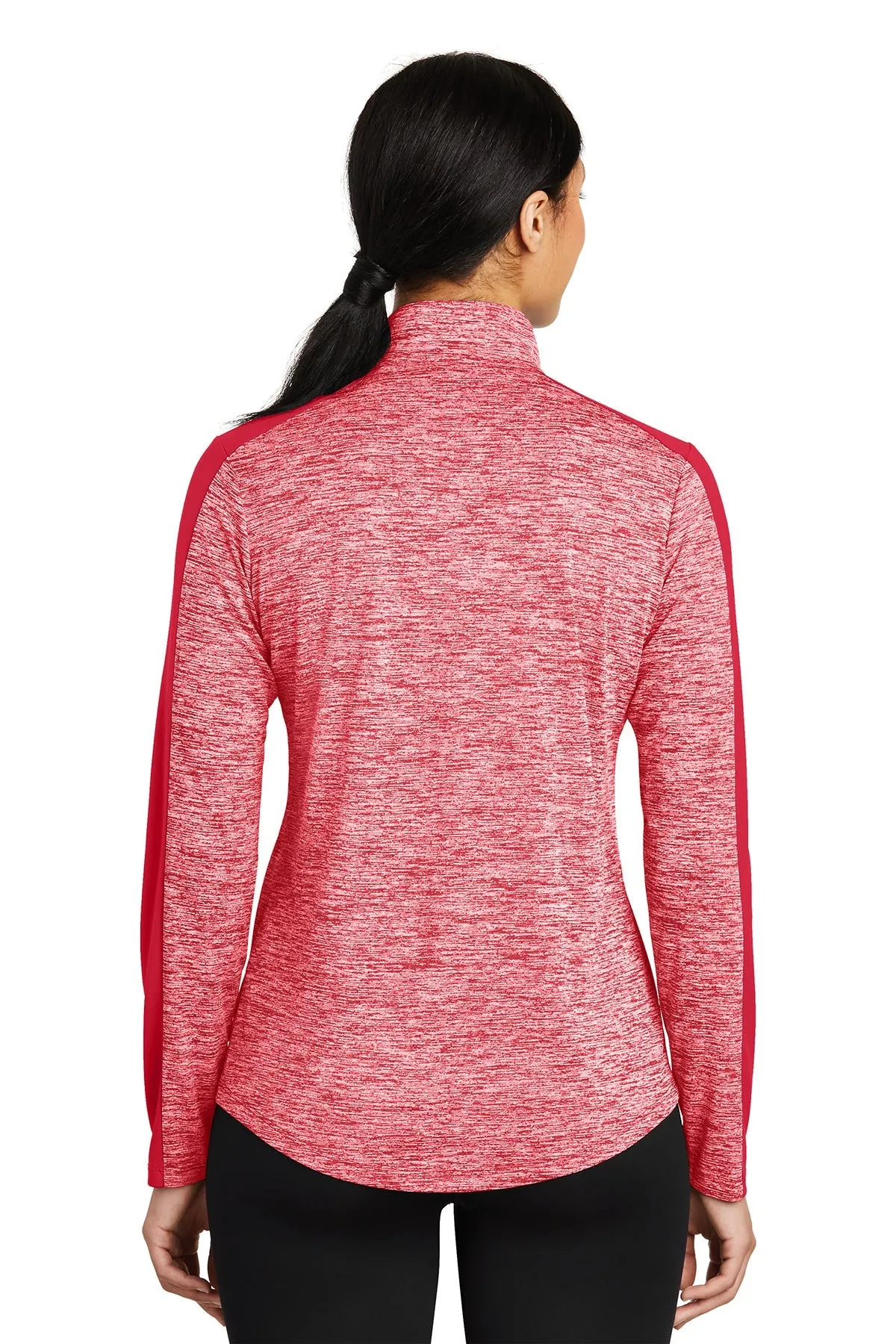 Sport-Tek Ladies PosiCharge Electric Heather Colorblock Customized 1/4-Zip Pullovers, Deep Red Electric/ Deep Red