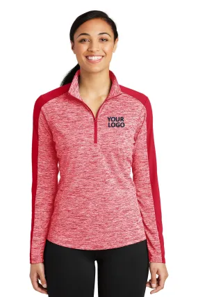 Sport-Tek Ladies PosiCharge Electric Heather Colorblock Customized 1/4-Zip Pullovers, Deep Red Electric/ Deep Red