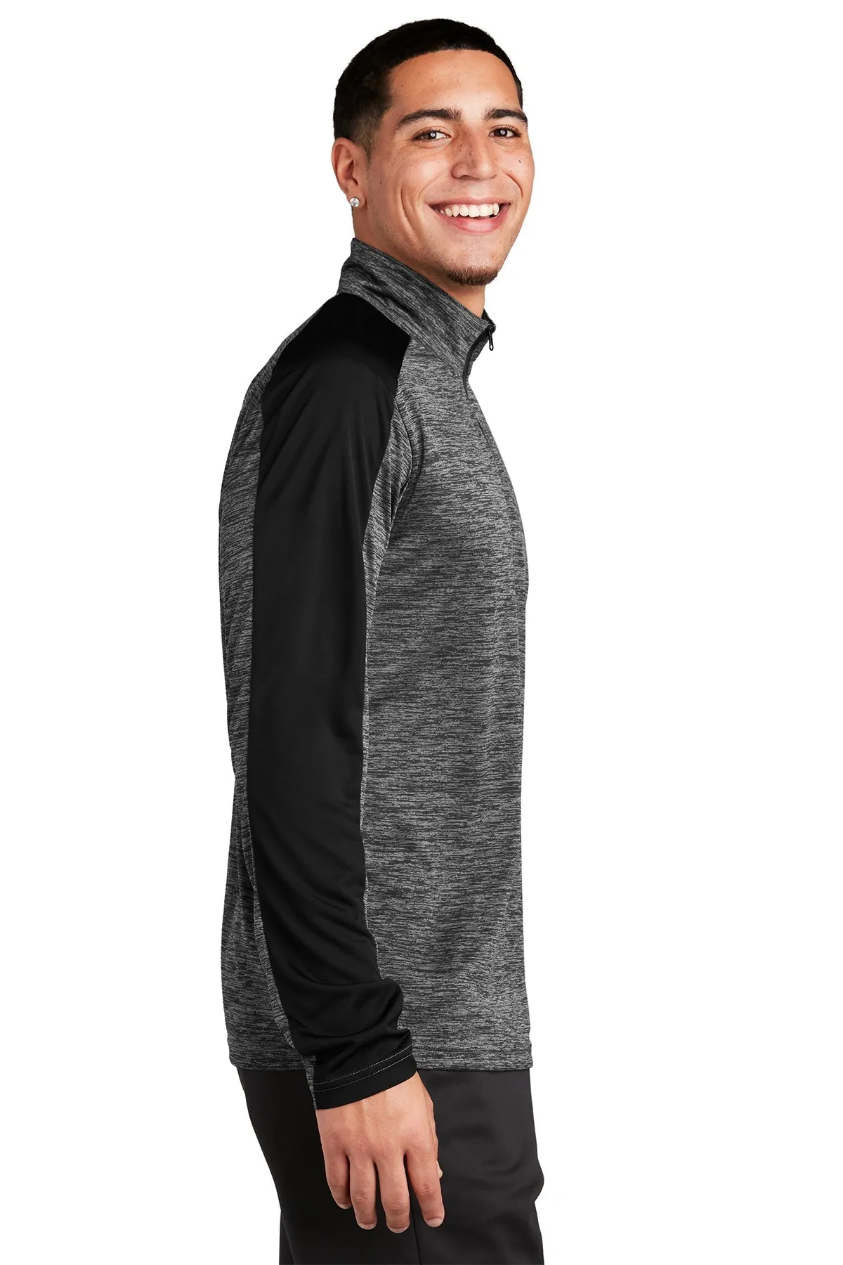 Sport-Tek PosiCharge Electric Heather Colorblock Customized 1/4-Zip Pullovers, Grey-Black Electric/ Black