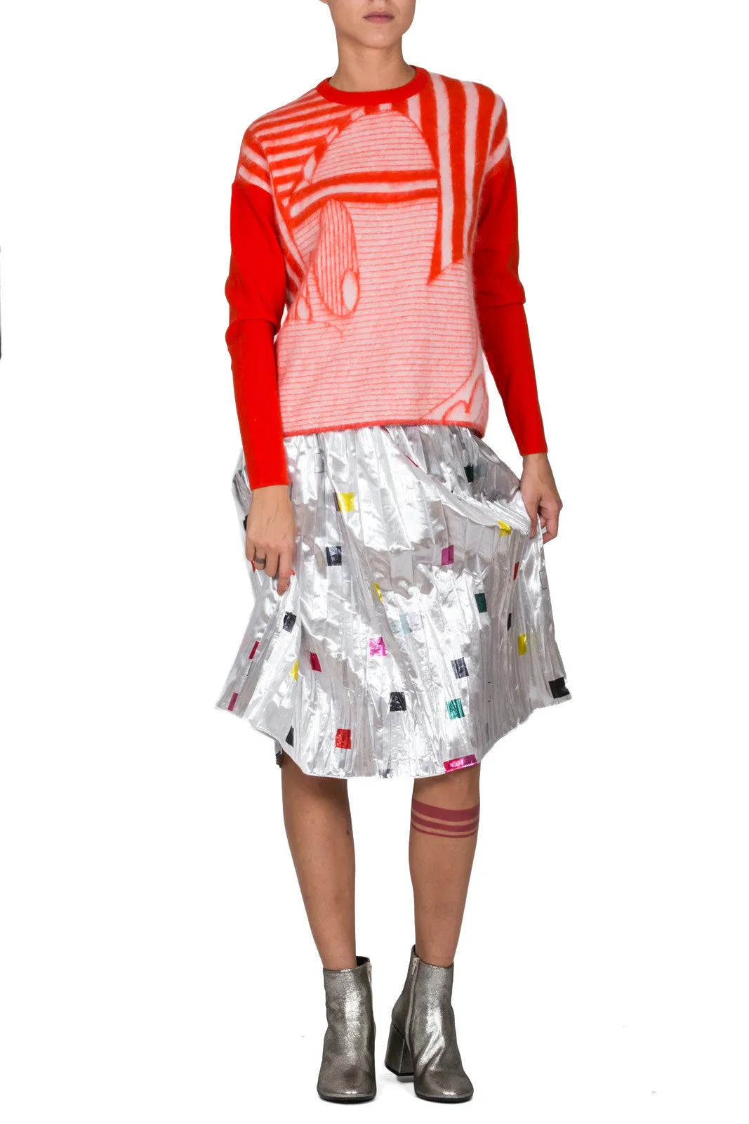 Square Print Pleated Skirt