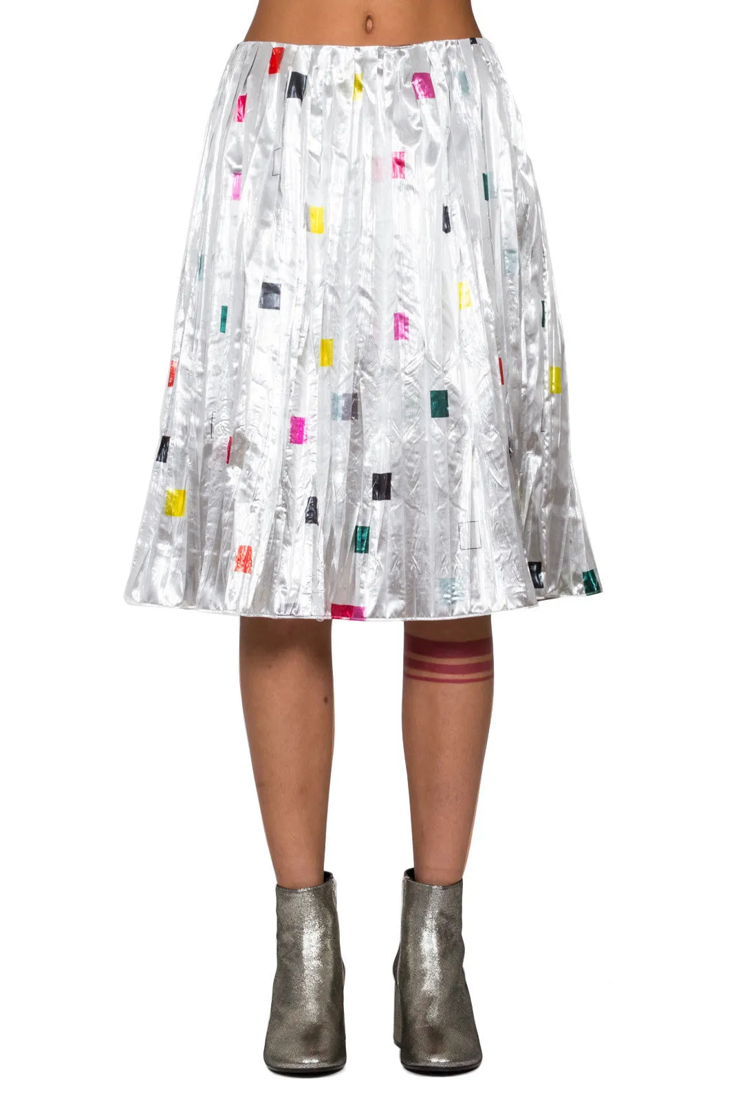 Square Print Pleated Skirt