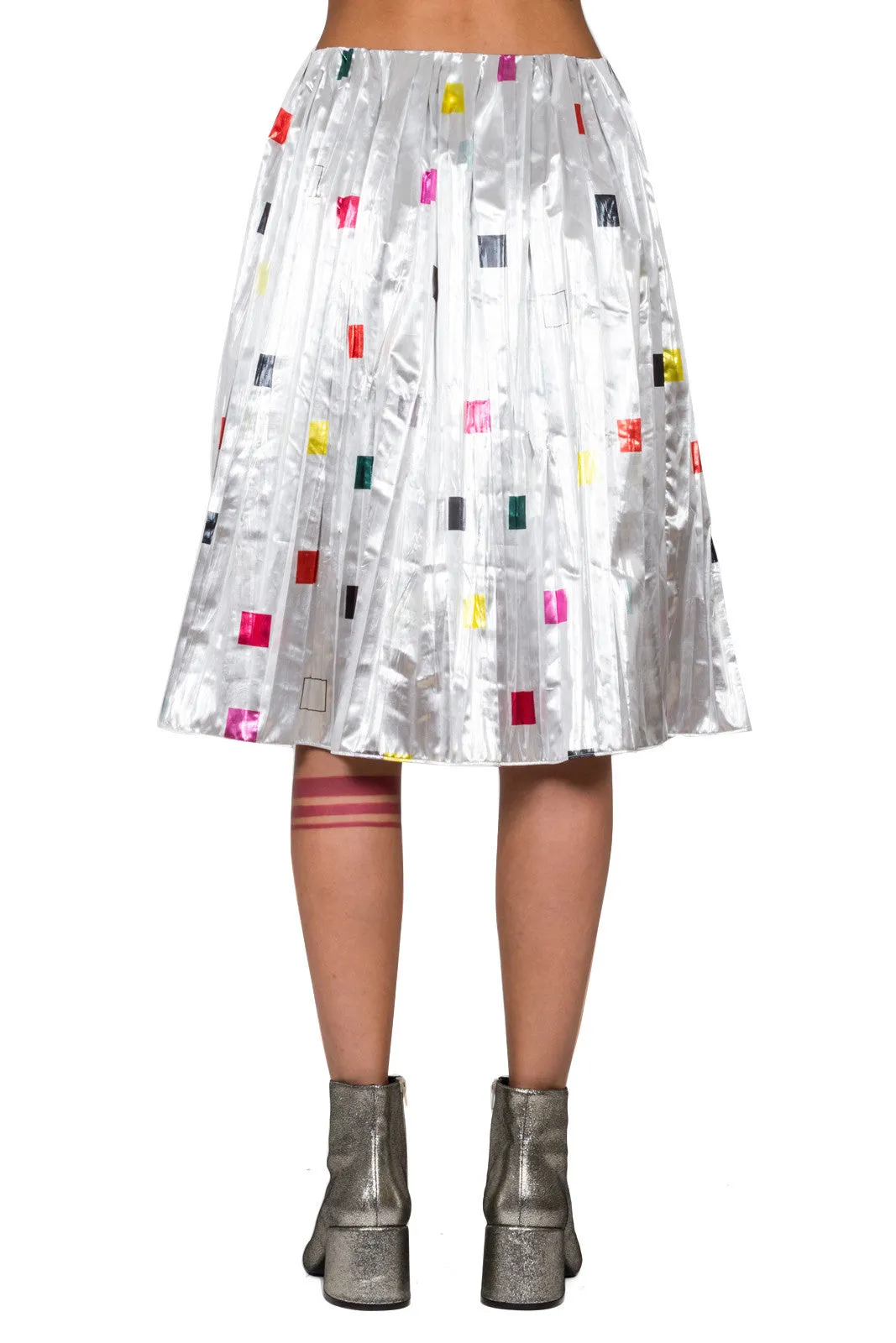 Square Print Pleated Skirt