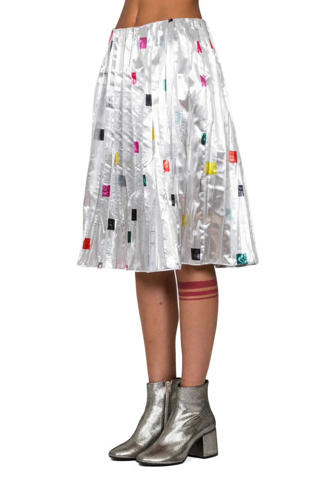 Square Print Pleated Skirt