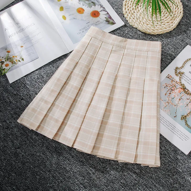 Summer Grid Pleated Plaid Skirt