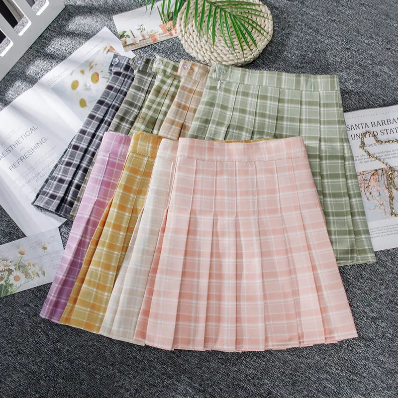 Summer Grid Pleated Plaid Skirt