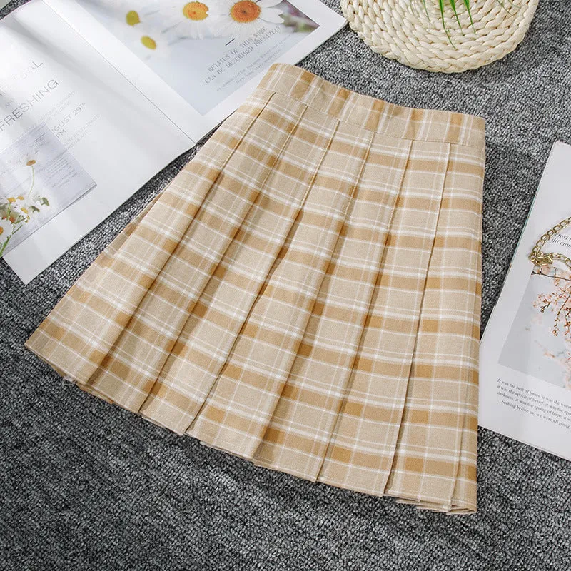 Summer Grid Pleated Plaid Skirt