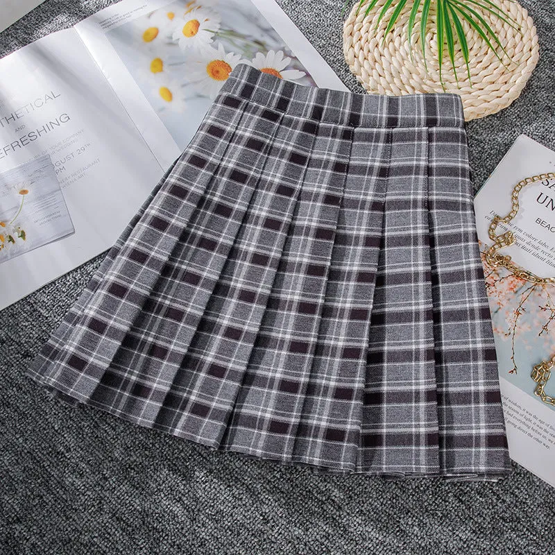 Summer Grid Pleated Plaid Skirt