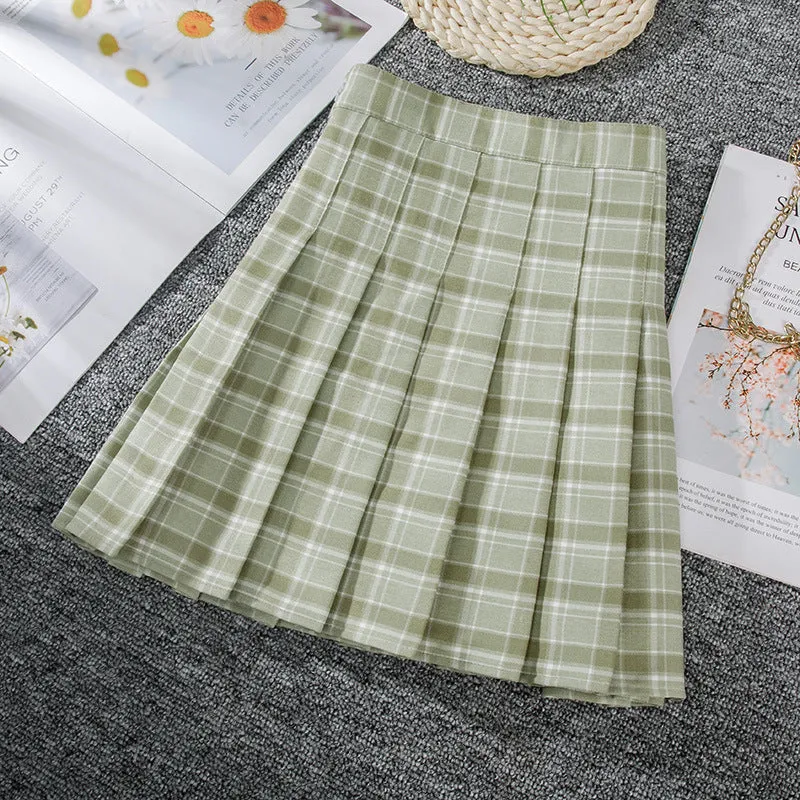 Summer Grid Pleated Plaid Skirt