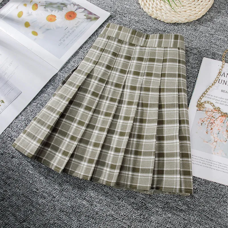 Summer Grid Pleated Plaid Skirt