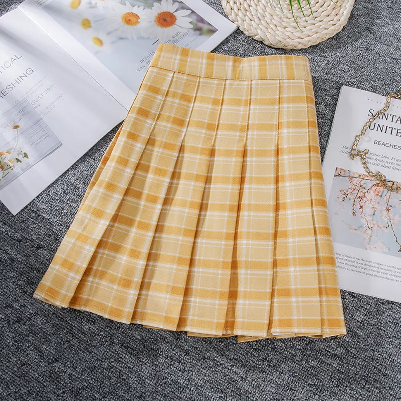 Summer Grid Pleated Plaid Skirt