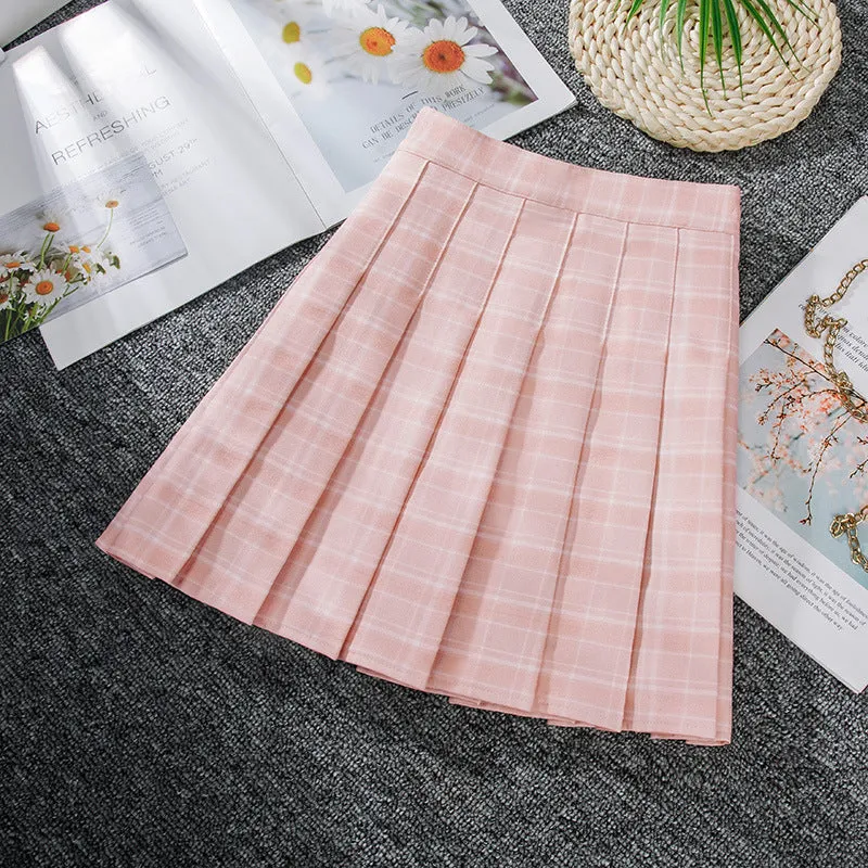 Summer Grid Pleated Plaid Skirt