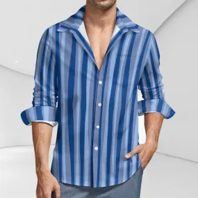 TABOO TIDE Men's Blue Vertical Stripe Print Shirt Long Sleeves Button Front Collar One Pocket Casual Smart Dress Shirt All Sizes