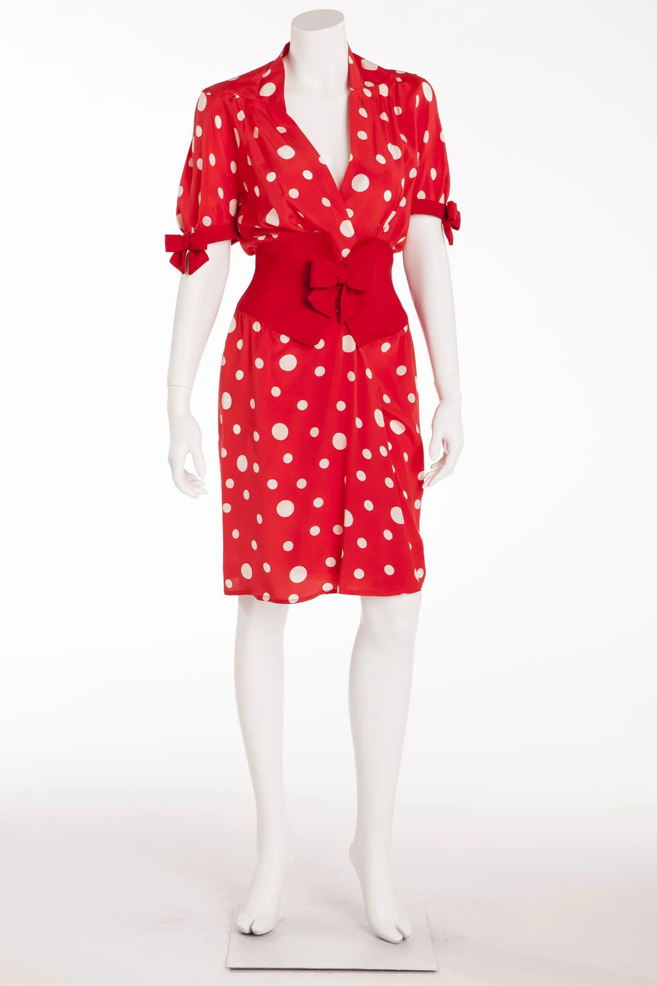 Thierry Mugler - Red and White Polka Dot Dress with Bows - FR 38