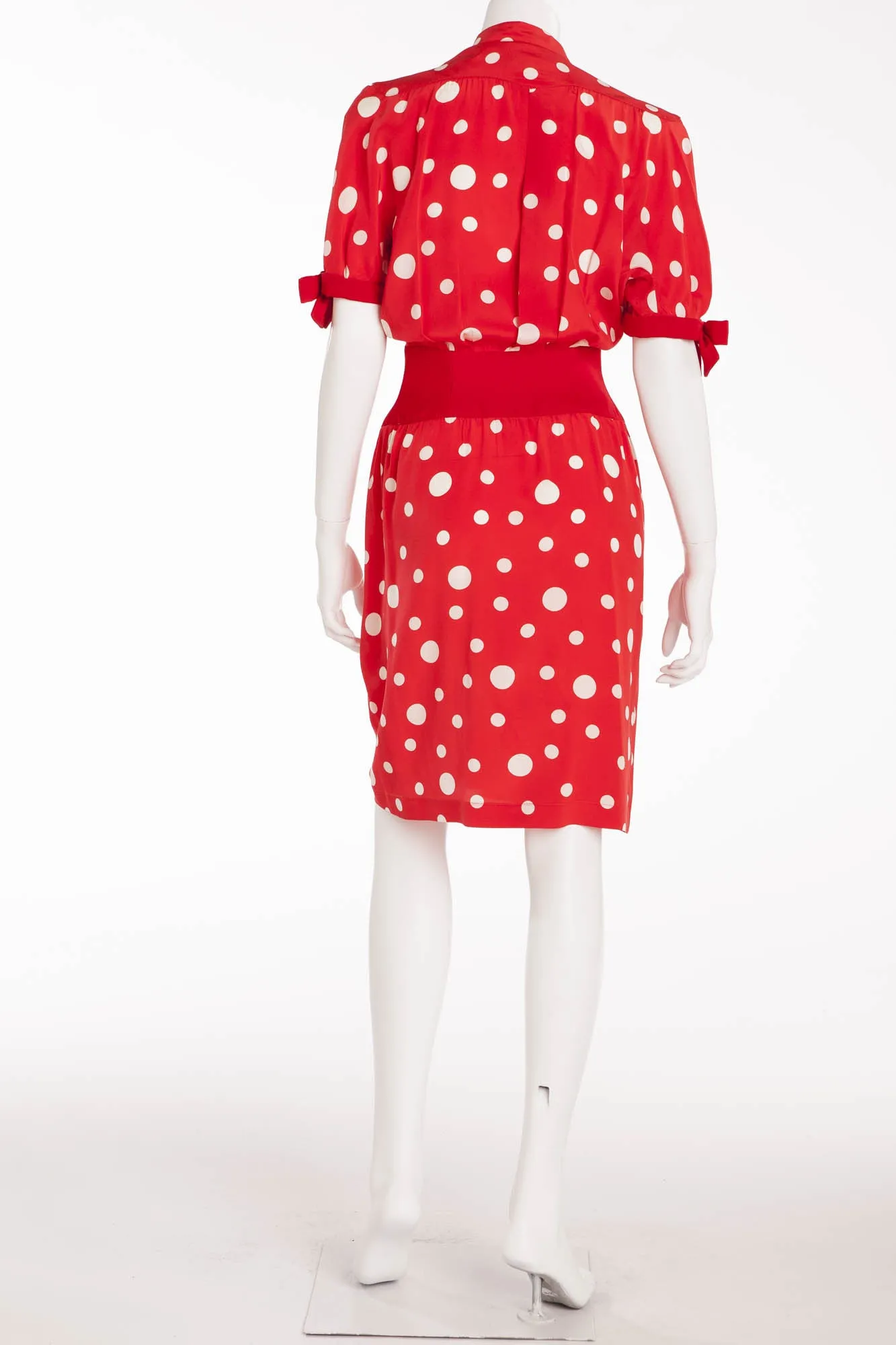 Thierry Mugler - Red and White Polka Dot Dress with Bows - FR 38