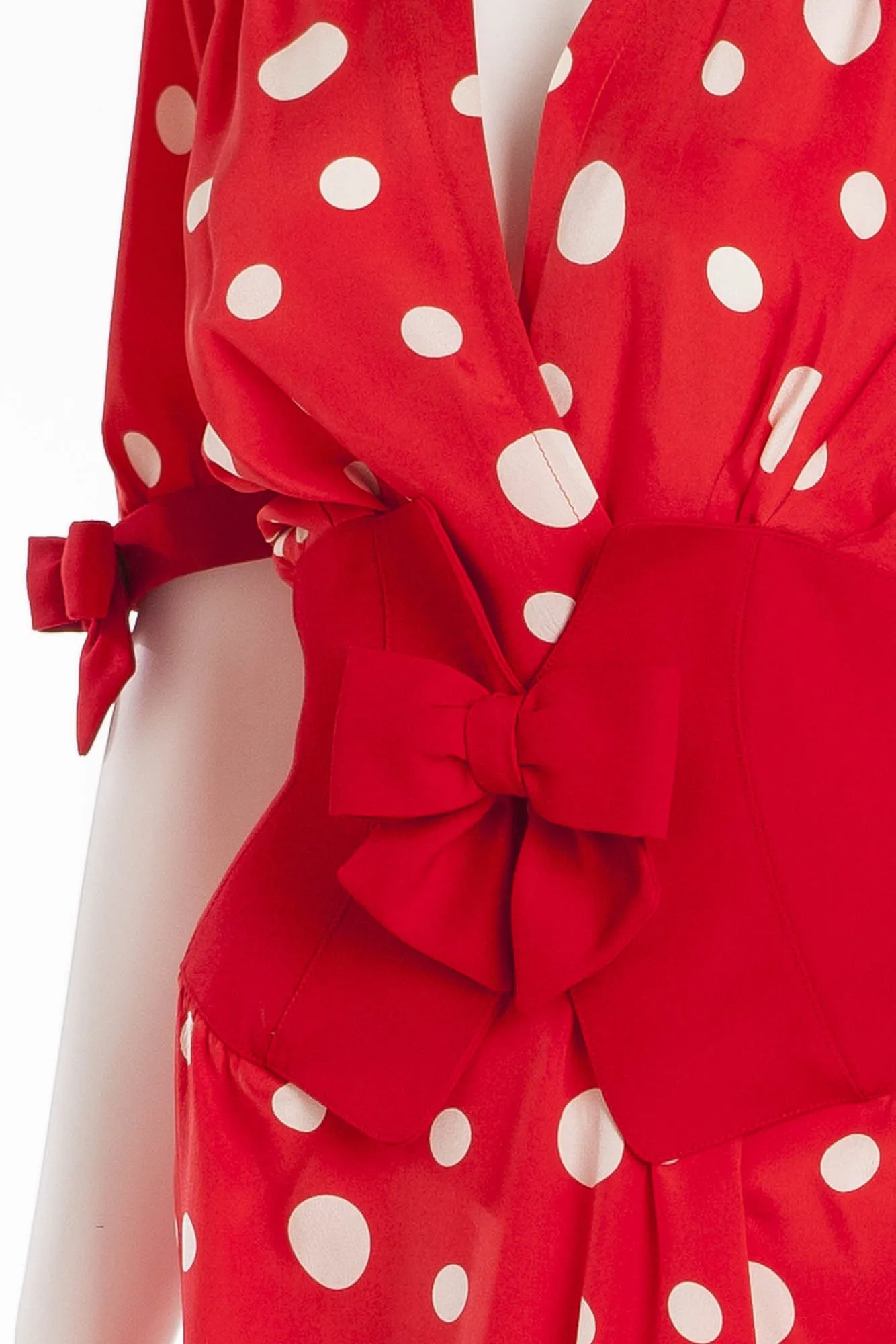 Thierry Mugler - Red and White Polka Dot Dress with Bows - FR 38