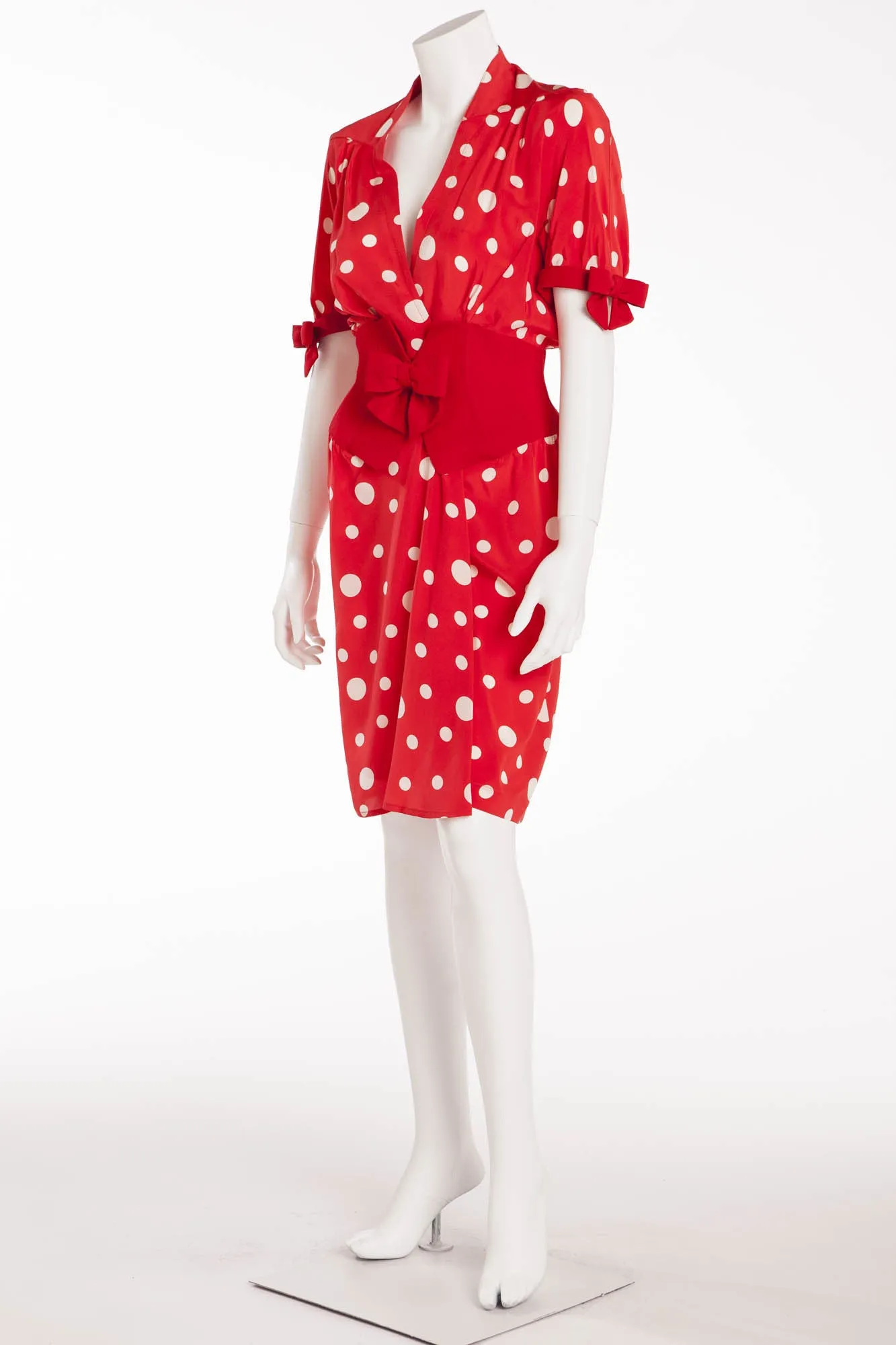 Thierry Mugler - Red and White Polka Dot Dress with Bows - FR 38