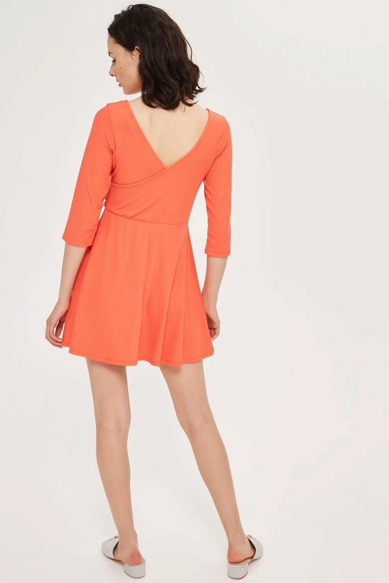 Topshop Orange Wrap Back Skater Womens Dress