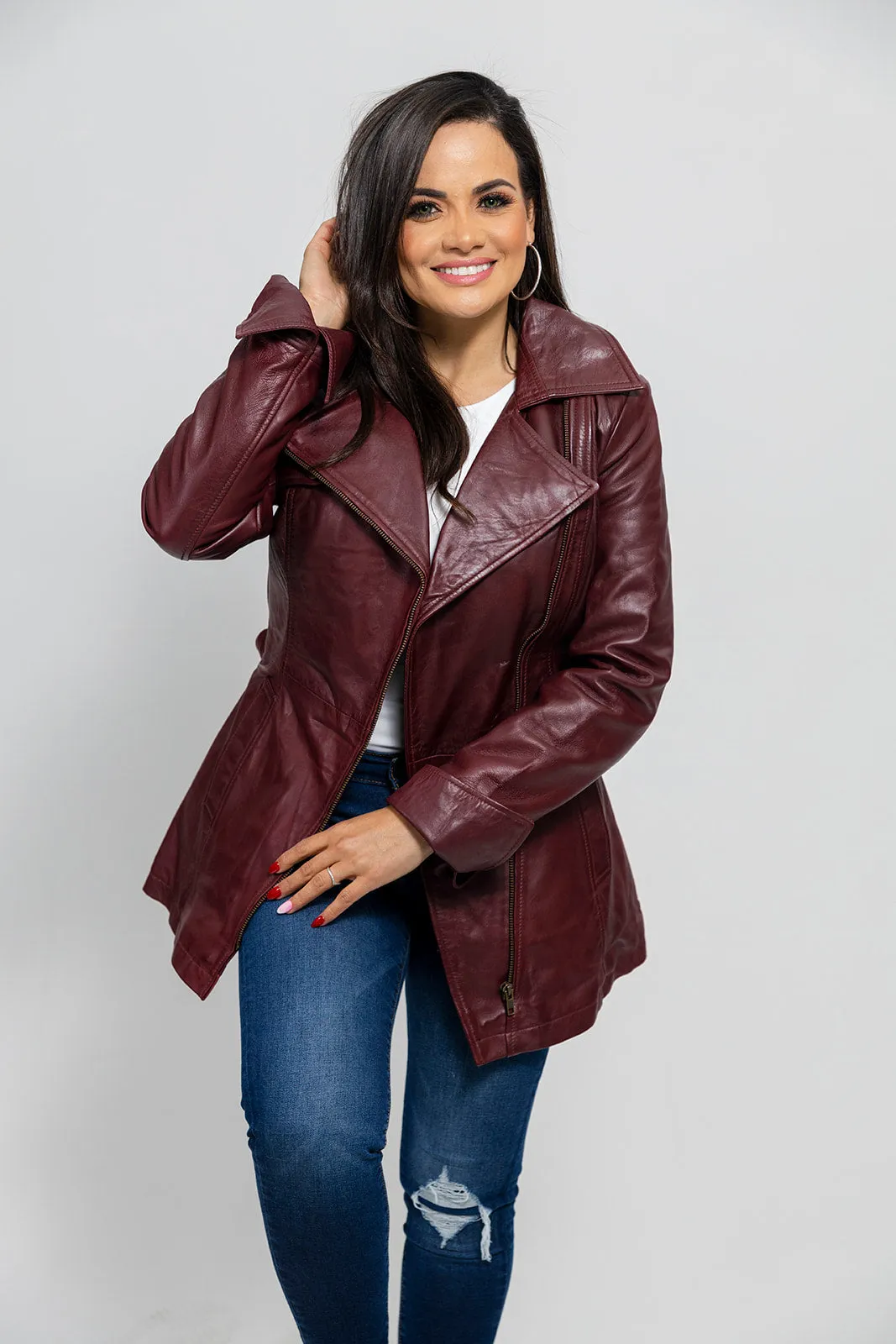 Traci Womens Leather Jacket Oxblood