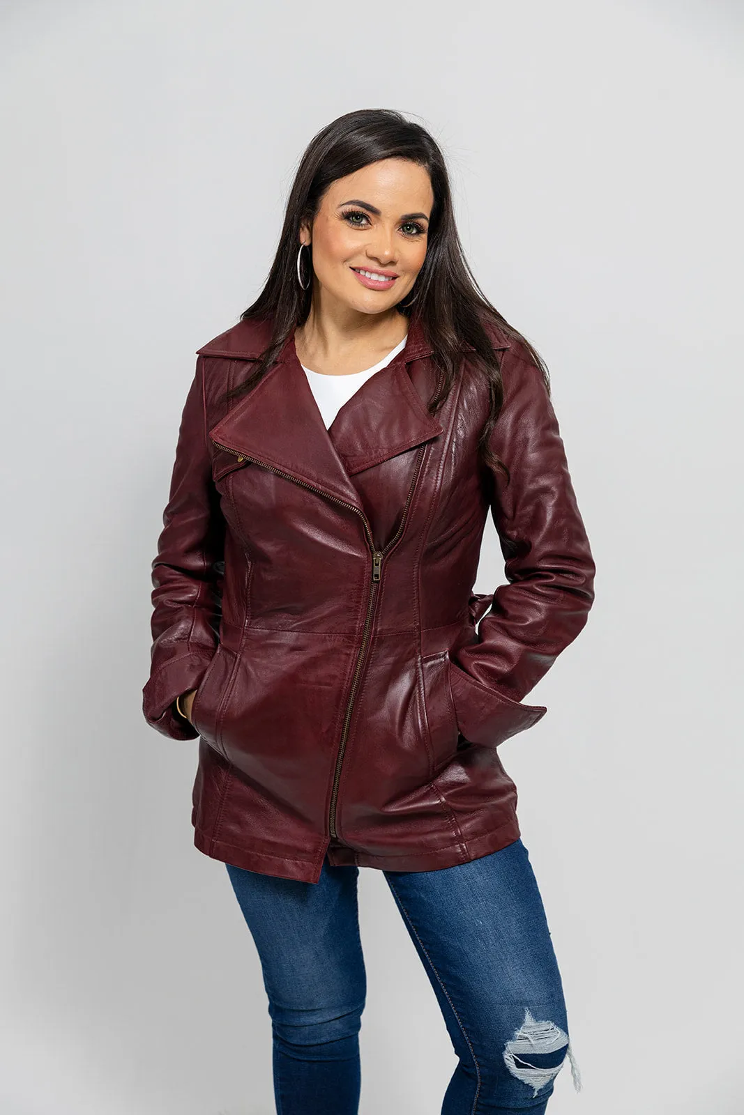 Traci Womens Leather Jacket Oxblood