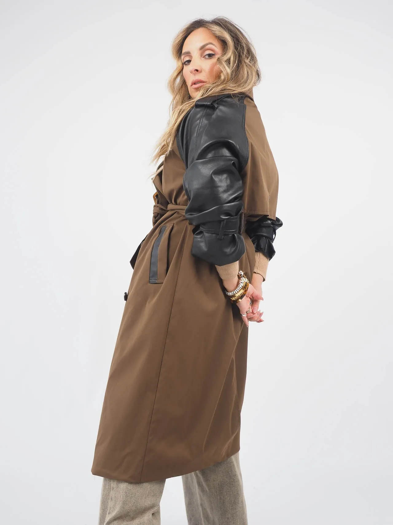 Trench Coat Com Manga Ecopele