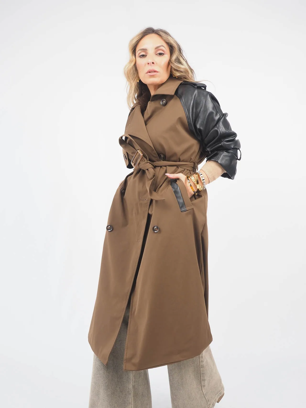 Trench Coat Com Manga Ecopele