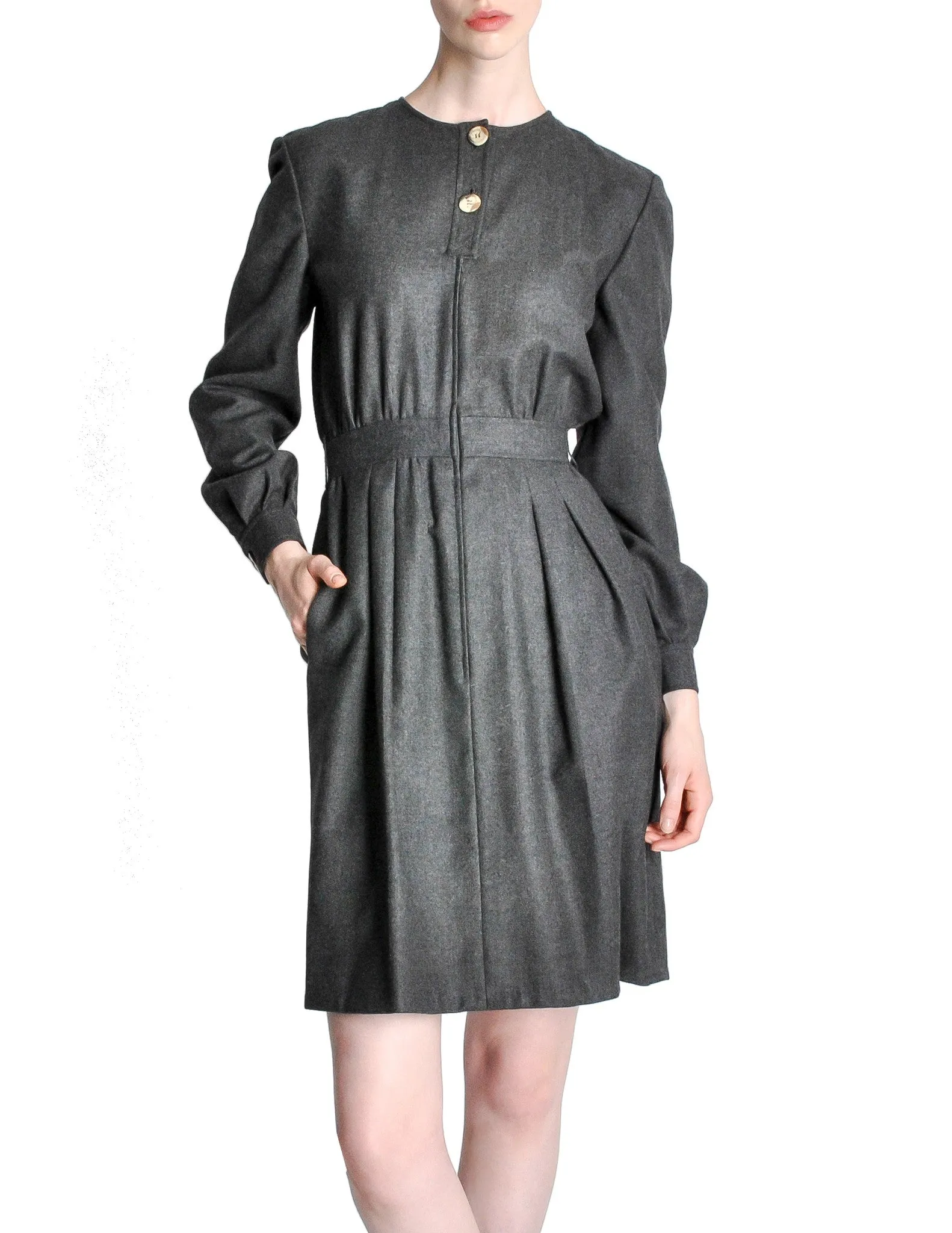 Valentino Vintage Charcoal Grey Wool Dress