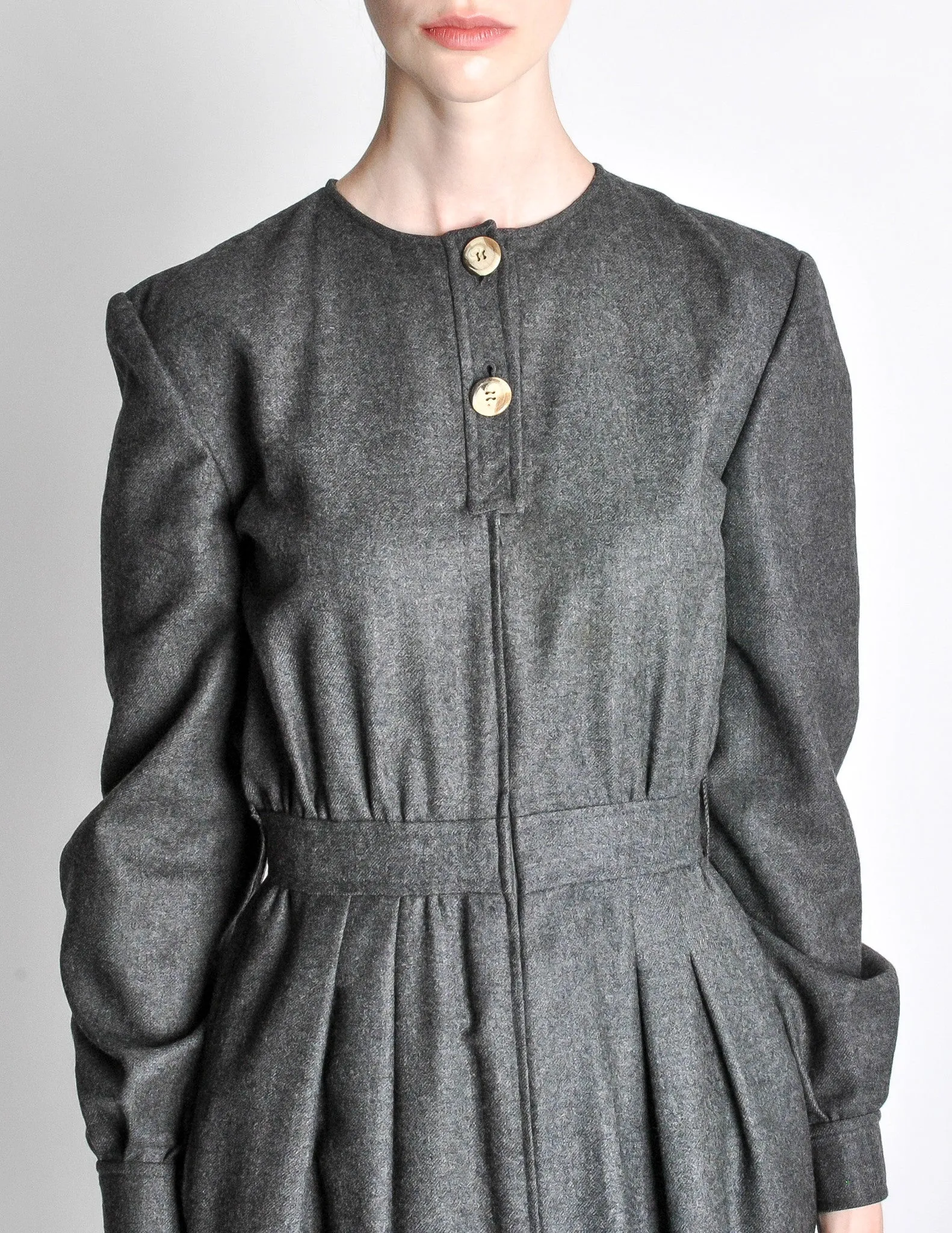 Valentino Vintage Charcoal Grey Wool Dress