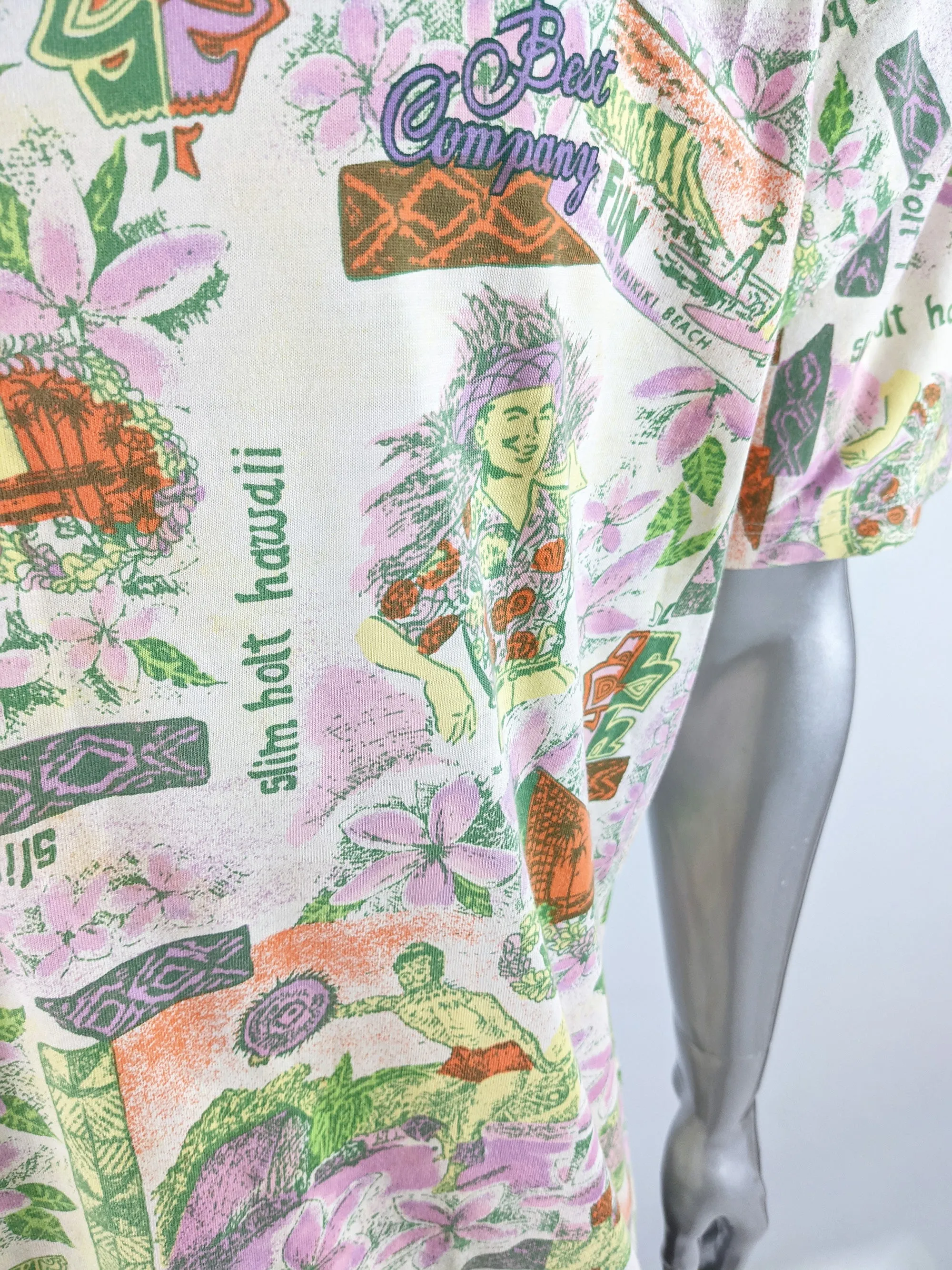 Vintage Mens Hawaiian Print Italian Henley T-Shirt, 1980s