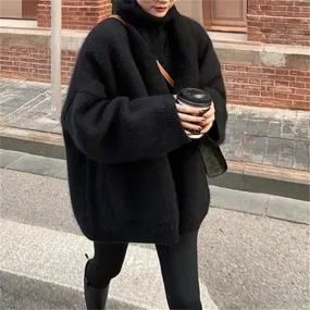 Wenkouban carhartt vest outfit Christmas outfits winter outfits  Black Friday Retro High-Grade Sweater Coat Women's Cardigan Autumn and Winter Lazy Style Solid Color Sweater