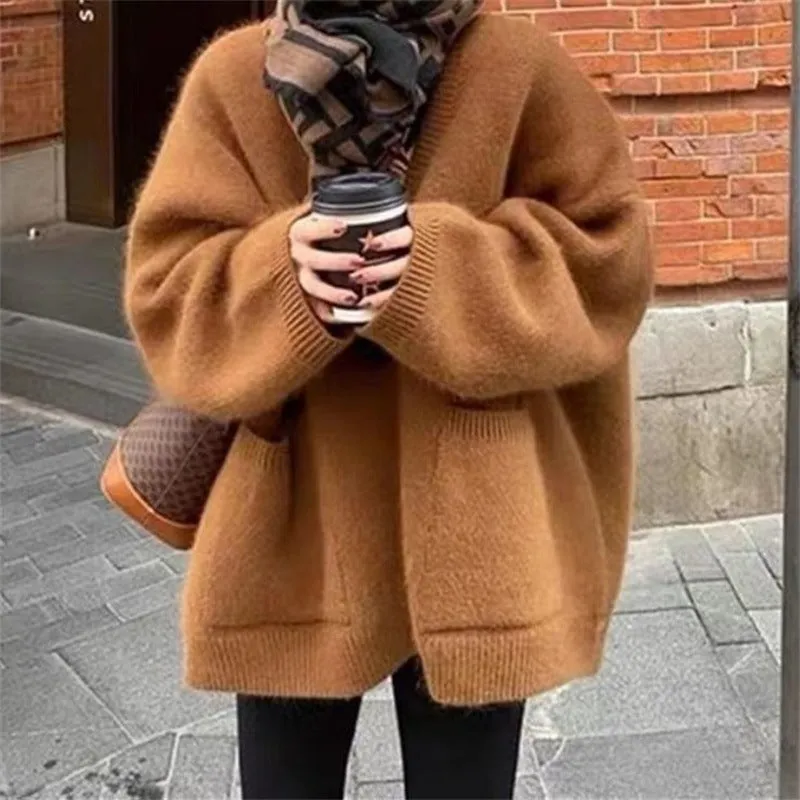 Wenkouban carhartt vest outfit Christmas outfits winter outfits  Black Friday Retro High-Grade Sweater Coat Women's Cardigan Autumn and Winter Lazy Style Solid Color Sweater