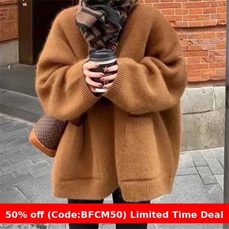 Wenkouban carhartt vest outfit Christmas outfits winter outfits  Black Friday Retro High-Grade Sweater Coat Women's Cardigan Autumn and Winter Lazy Style Solid Color Sweater