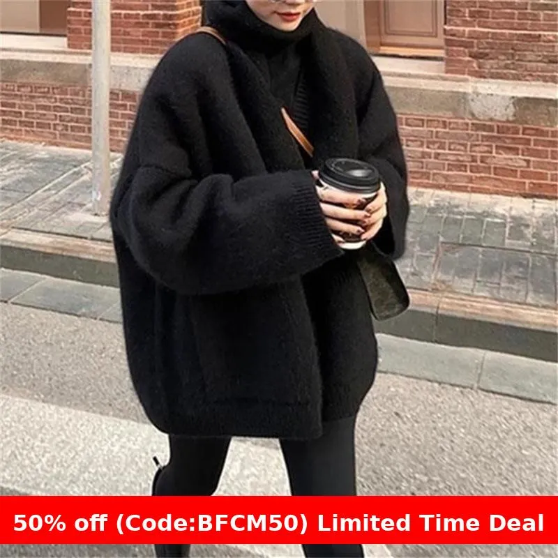 Wenkouban carhartt vest outfit Christmas outfits winter outfits  Black Friday Retro High-Grade Sweater Coat Women's Cardigan Autumn and Winter Lazy Style Solid Color Sweater