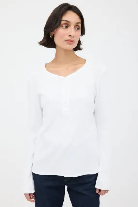 White Ribbed Henley Shirt