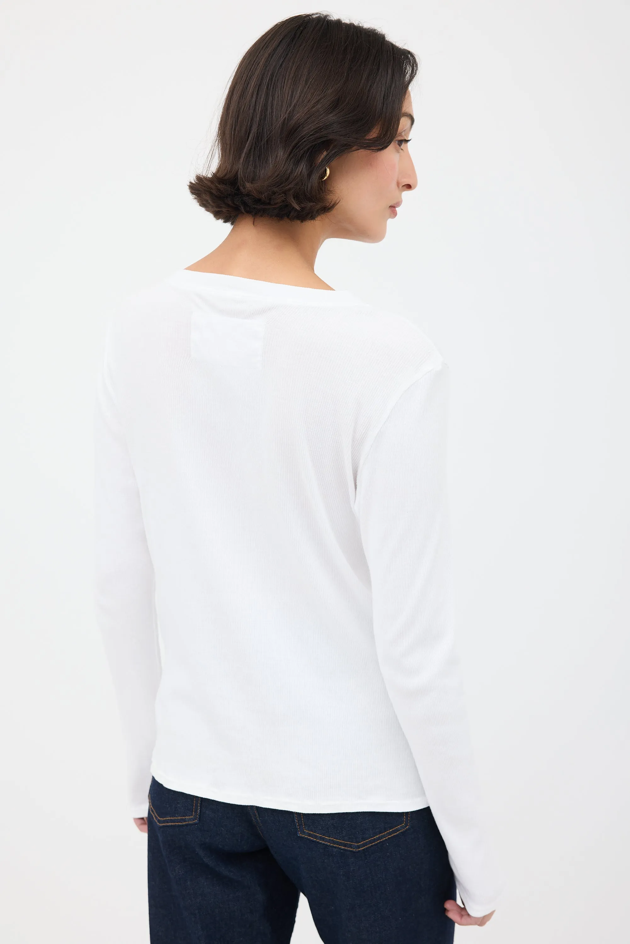 White Ribbed Henley Shirt