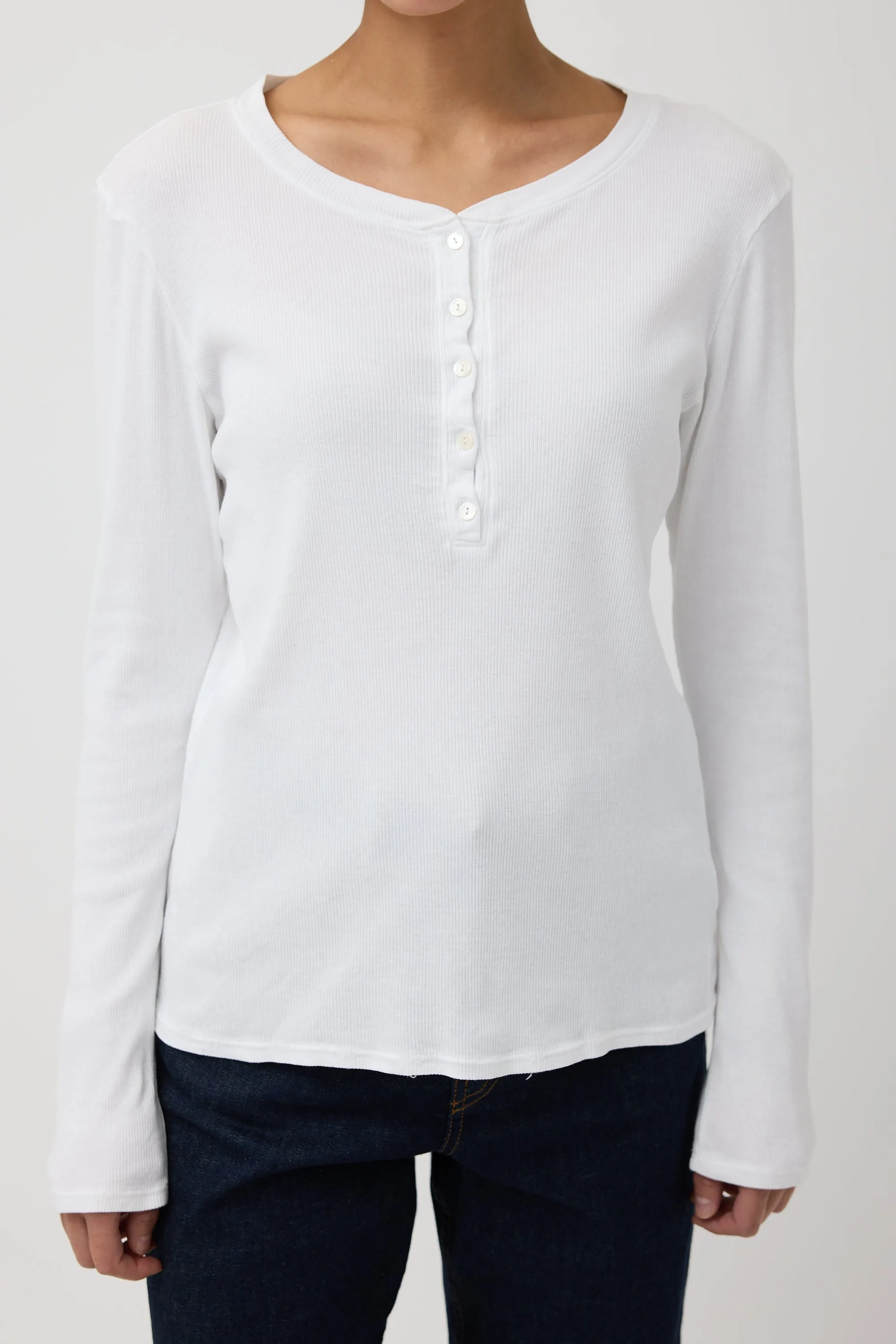 White Ribbed Henley Shirt