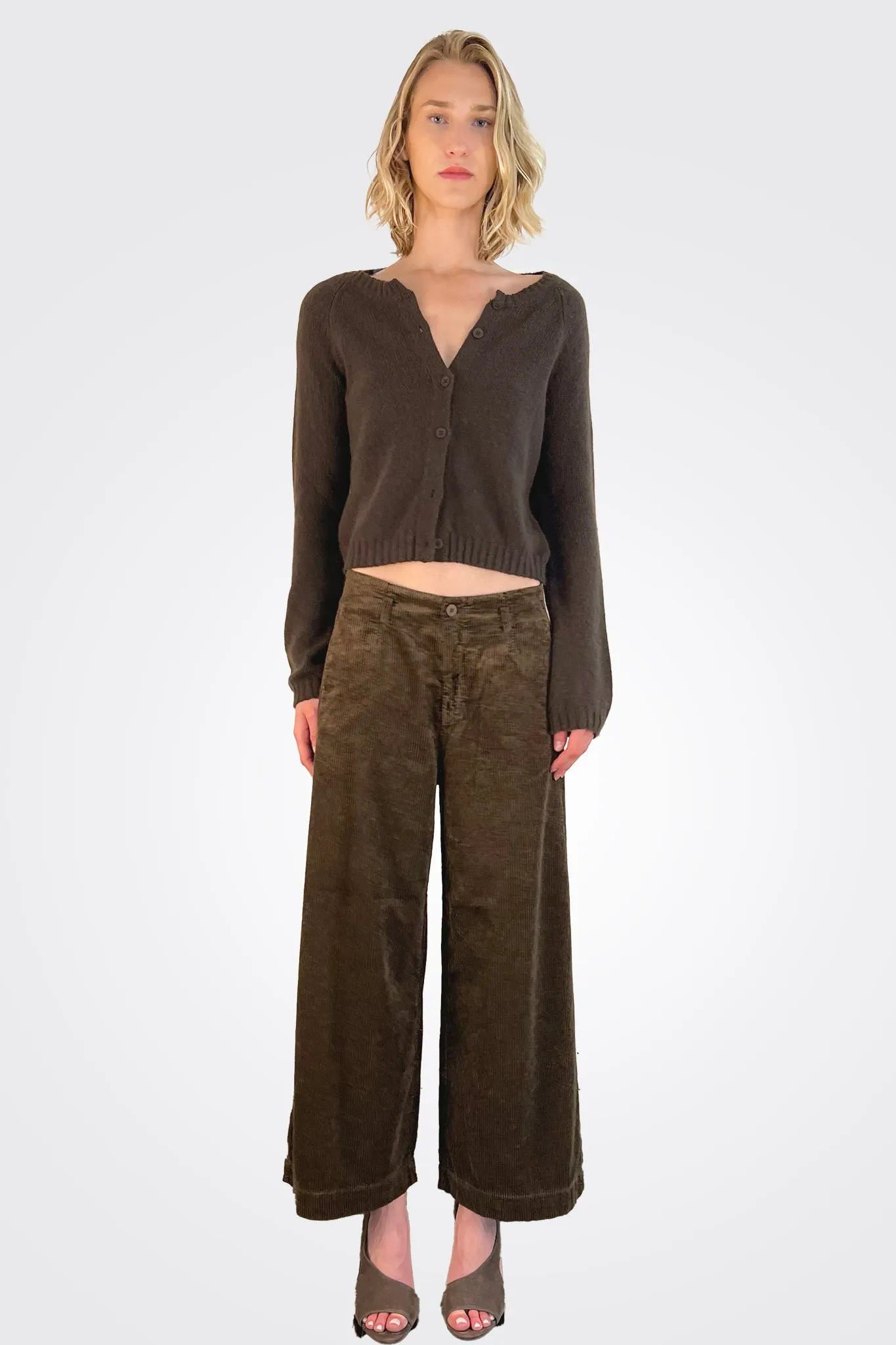 Wide Leg Corduroy Trousers - Chocolate