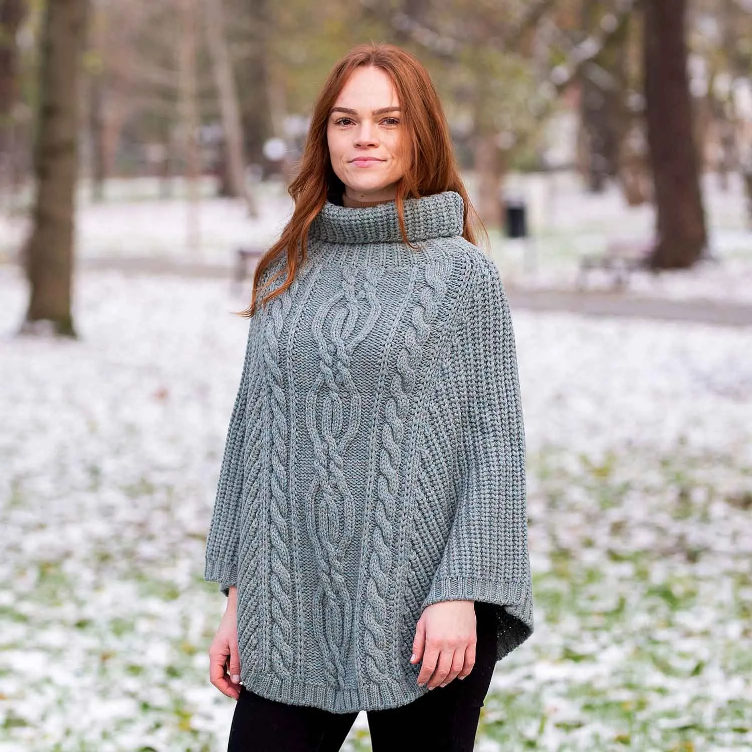 Women's Cable Knit Poncho, Skylight