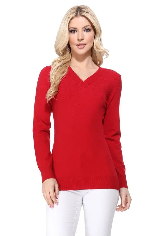 Women's Long Sleeve V-Neck Pulll Over Sweater Top