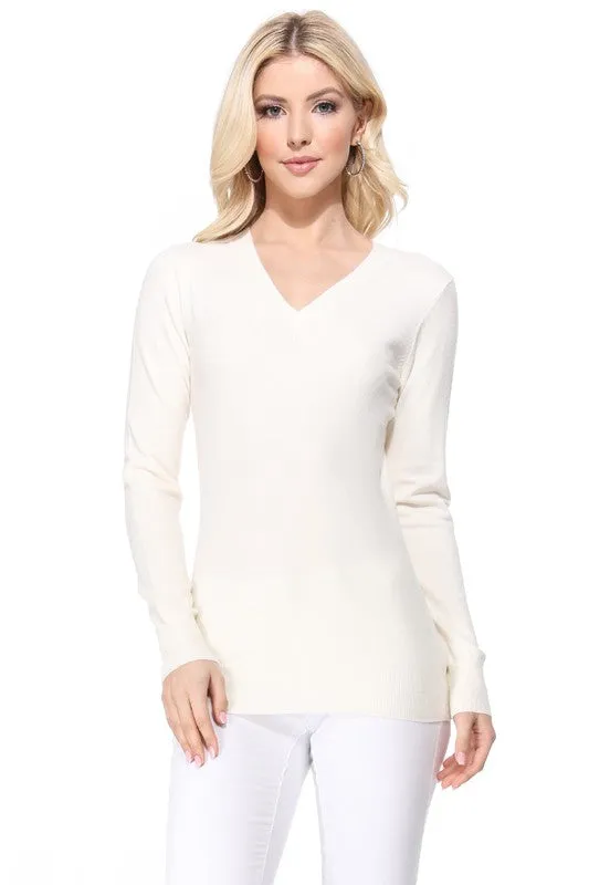 Women's Long Sleeve V-Neck Pulll Over Sweater Top