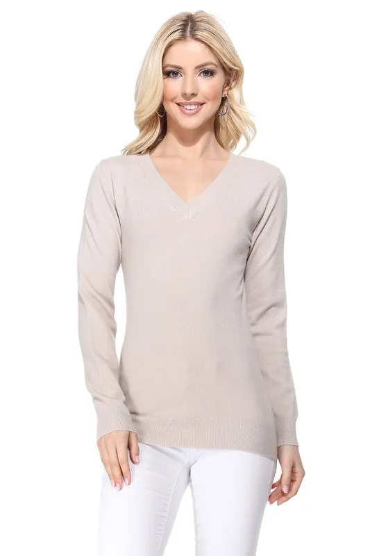 Women's Long Sleeve V-Neck Pulll Over Sweater Top