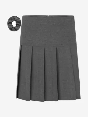 Zeco Girls School Pleated Skirt With Scrunchie (Regular Length) in Grey